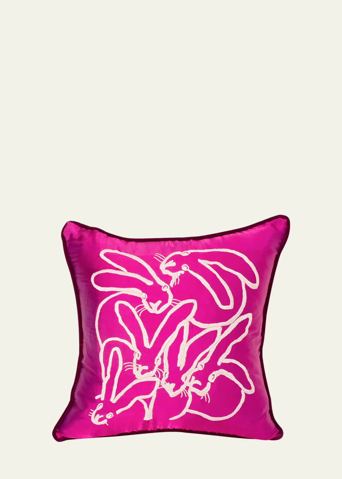 Hunt SlonemEmbroidered Silk & Velvet Seven Bunny Pillow, 22"