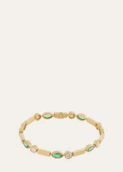 ILEANA MAKRIEmerald Navette Stream Bracelet with Diamonds in 18K Yellow Gold