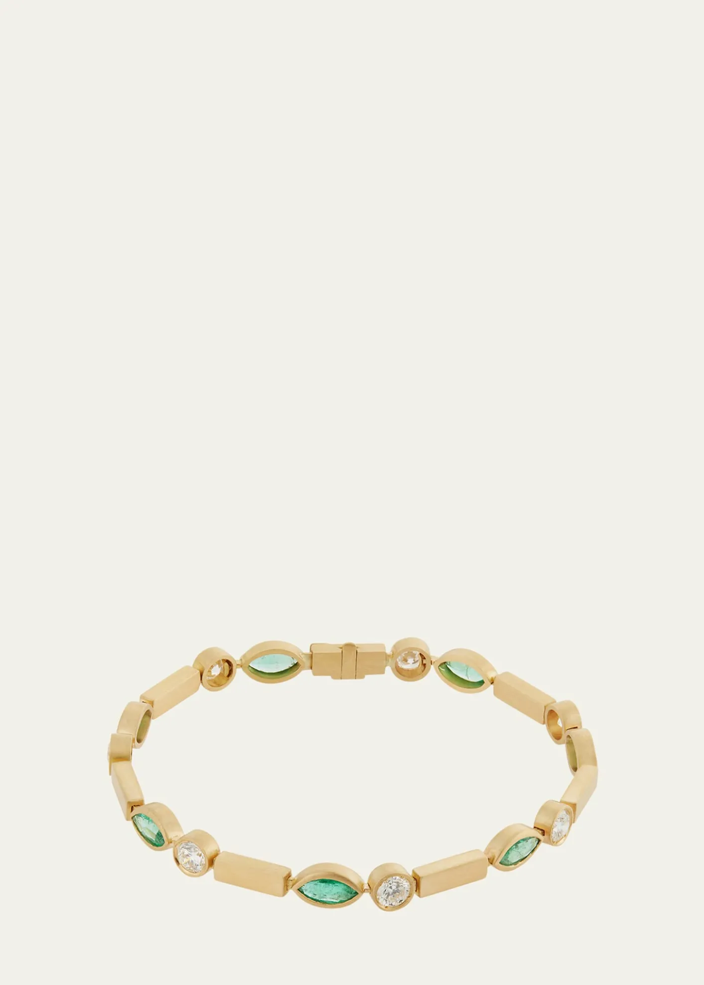 ILEANA MAKRIEmerald Navette Stream Bracelet with Diamonds in 18K Yellow Gold