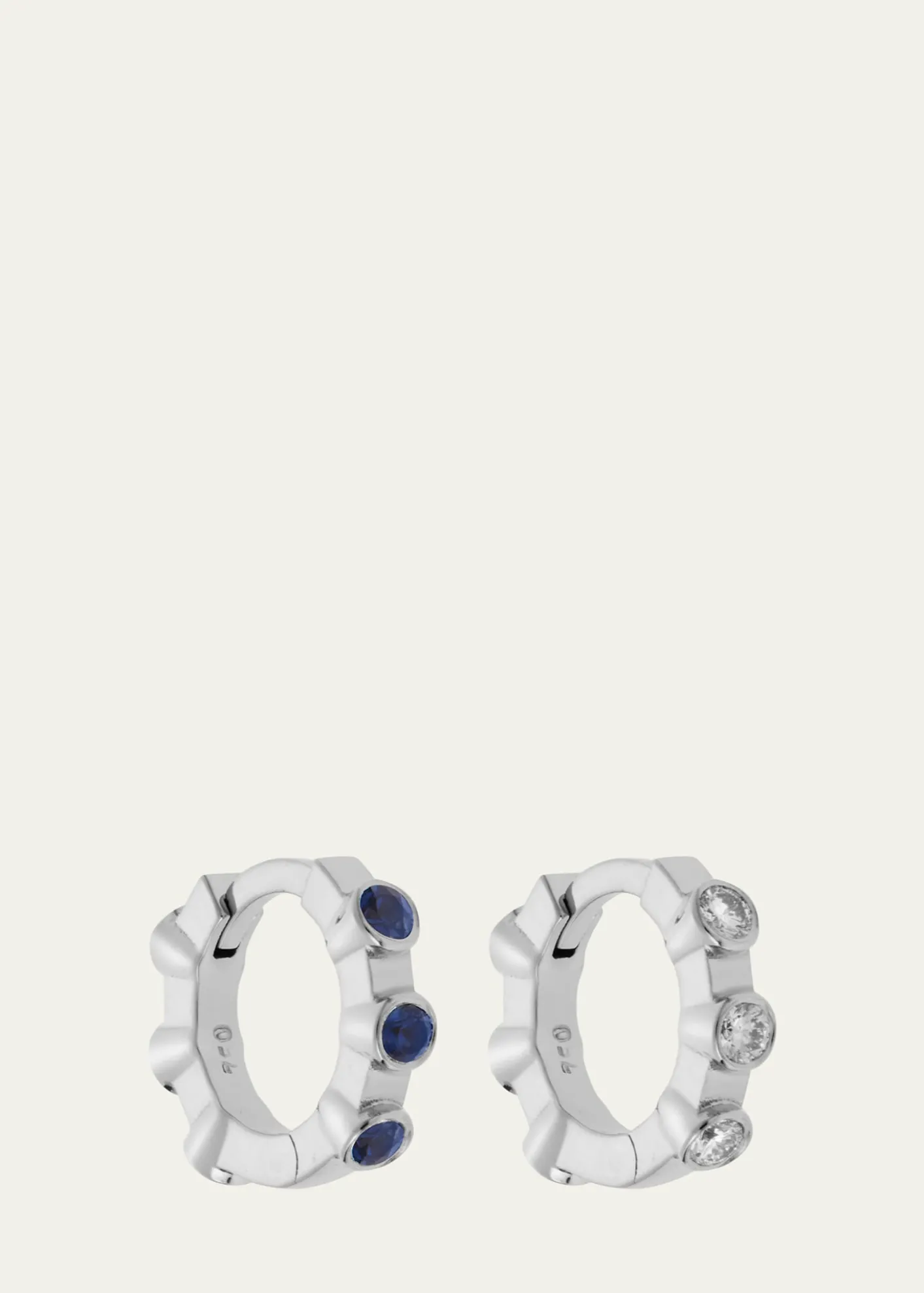 ILEANA MAKRI18K White Gold Midi Hoop Earrings with White Diamonds and Blue Sapphires