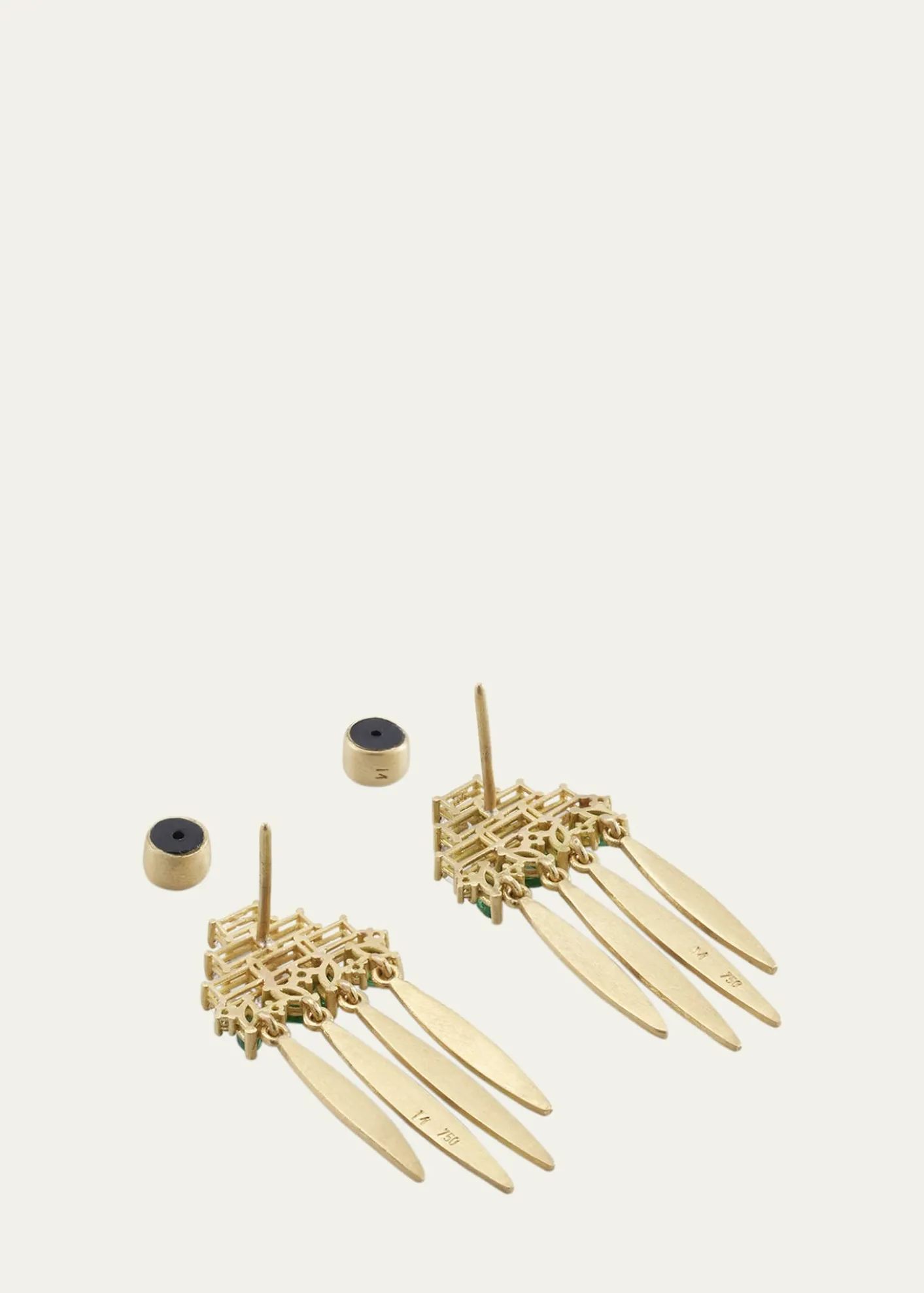 ILEANA MAKRI18K Yellow Gold Grass Spike Earrings with Diamonds and Emeralds