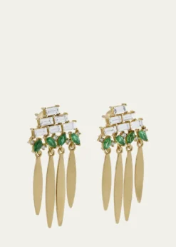 ILEANA MAKRI18K Yellow Gold Grass Spike Earrings with Diamonds and Emeralds