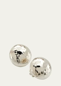 IppolitaHammered Button Stud Clip Earrings in Sterling Silver