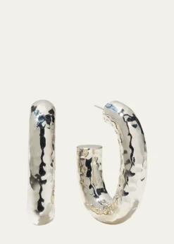 IppolitaThick Hammered Oval Hoop Earring in Sterling Silver