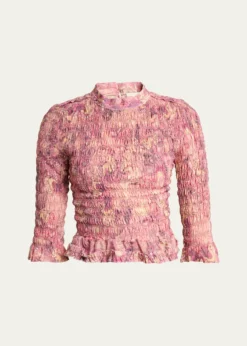 Isabel MarantCarola Smocked Silk Charmeuse Crop Top