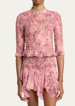 Isabel MarantCarola Smocked Silk Charmeuse Crop Top