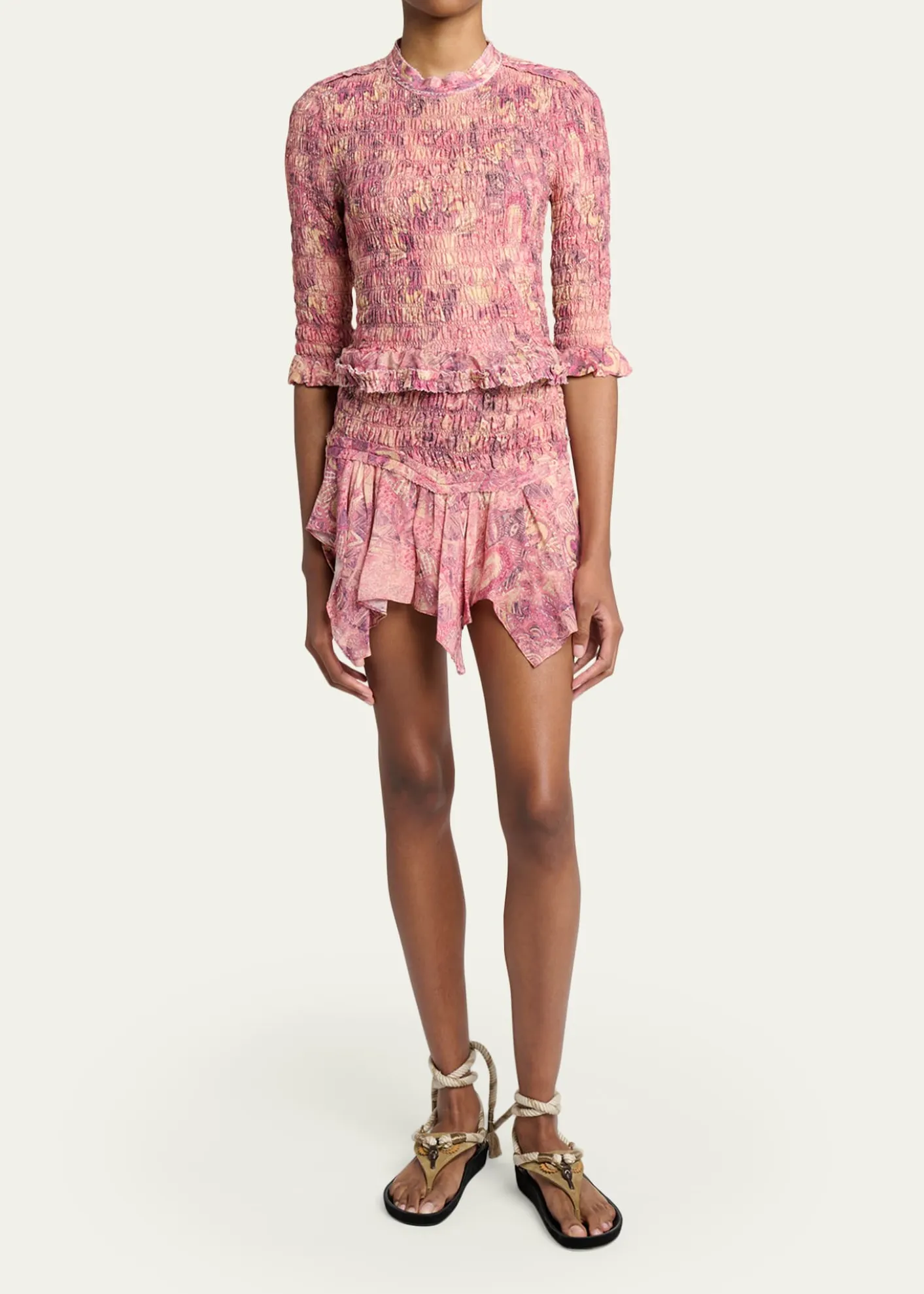 Isabel MarantCeiva Smocked Silk Handkerchief Mini Skirt