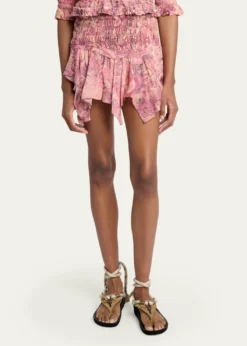 Isabel MarantCeiva Smocked Silk Handkerchief Mini Skirt