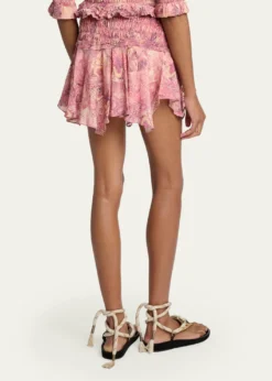 Isabel MarantCeiva Smocked Silk Handkerchief Mini Skirt