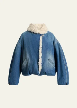 Isabel MarantCharone Short Denim Jacket with Faux Fur Trim