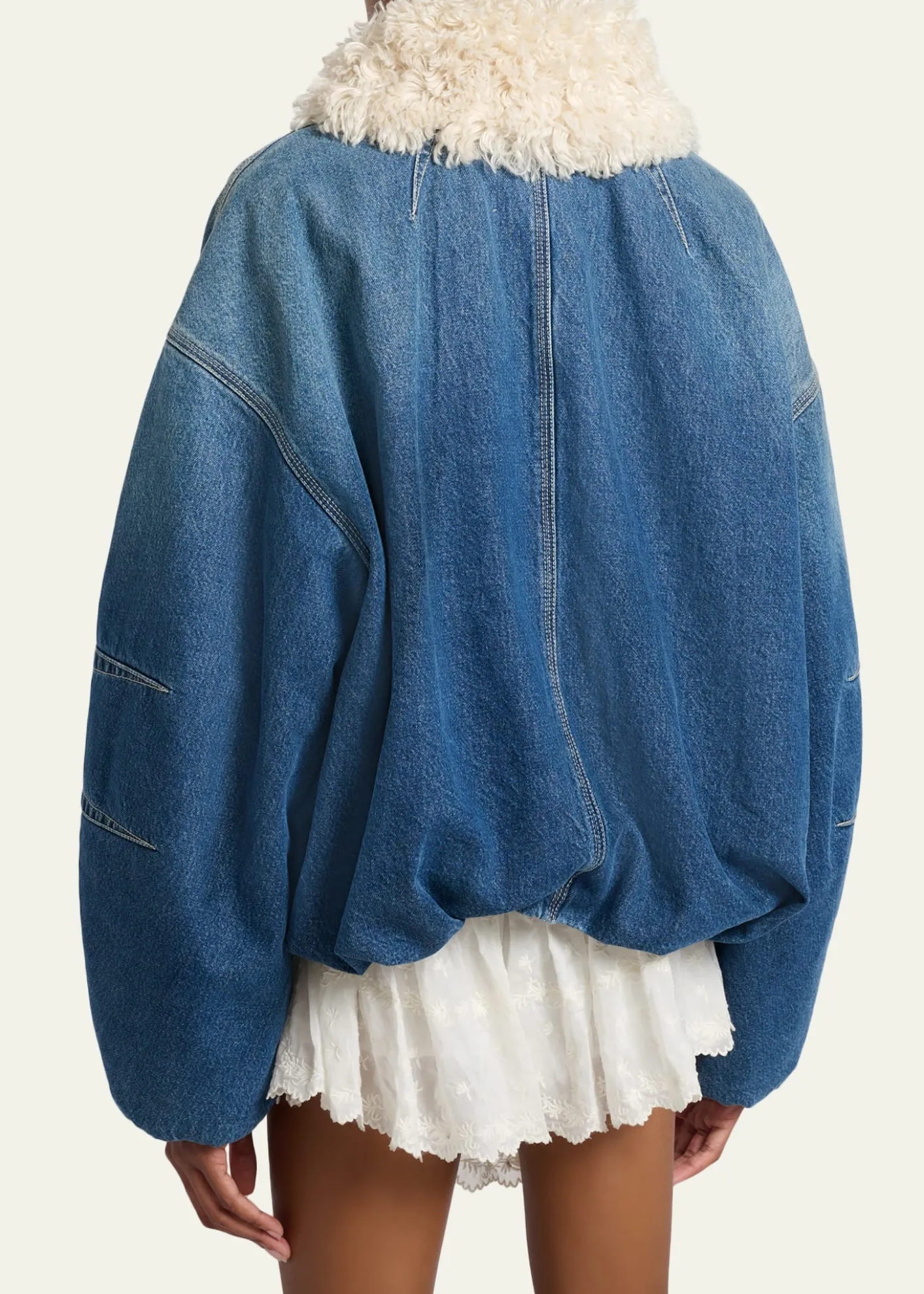 Isabel MarantCharone Short Denim Jacket with Faux Fur Trim