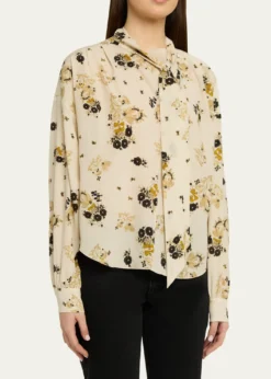 Isabel MarantFedry Floral-Print Silk Neck-Scarf Blouse