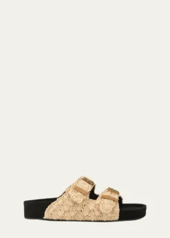 Isabel MarantLennyo Rattan Dual-Buckle Slide Sandals