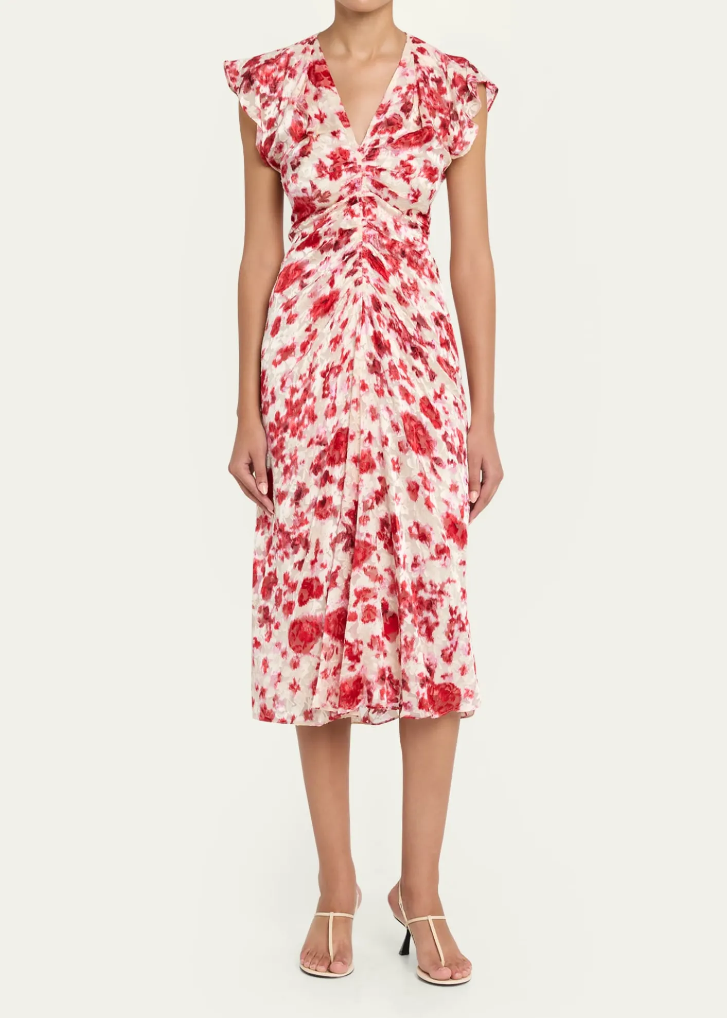 Isabel MarantLyndsay Floral Burnout Flutter-Sleeve Midi Dress