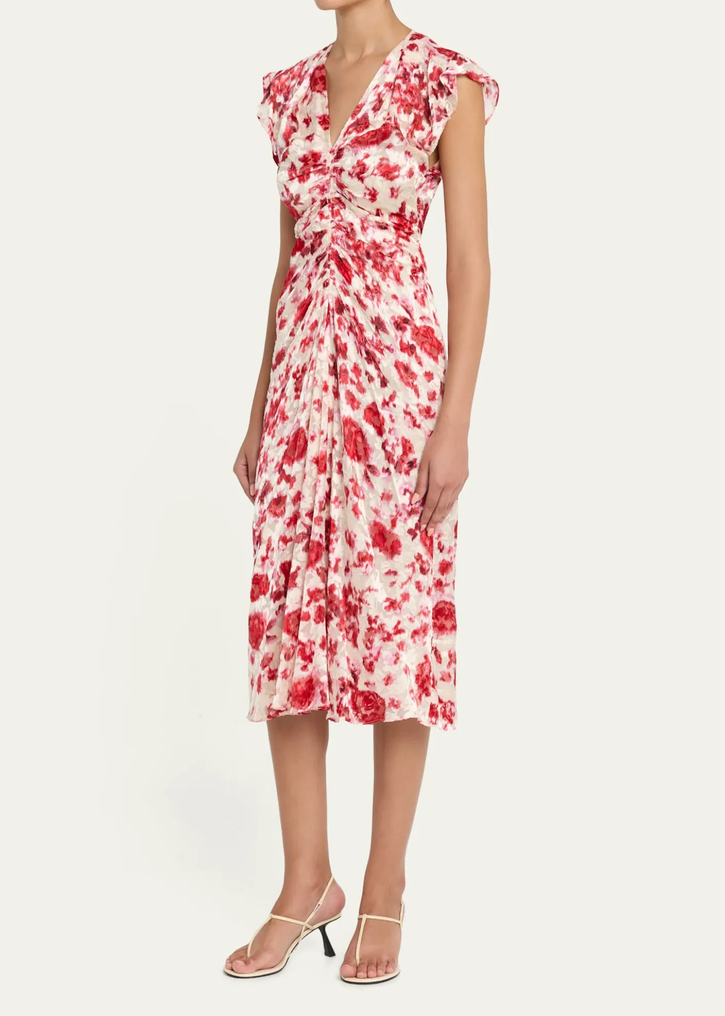 Isabel MarantLyndsay Floral Burnout Flutter-Sleeve Midi Dress