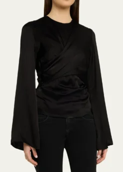 Isabel MarantNeame Draped Satin Flare-Sleeve Top