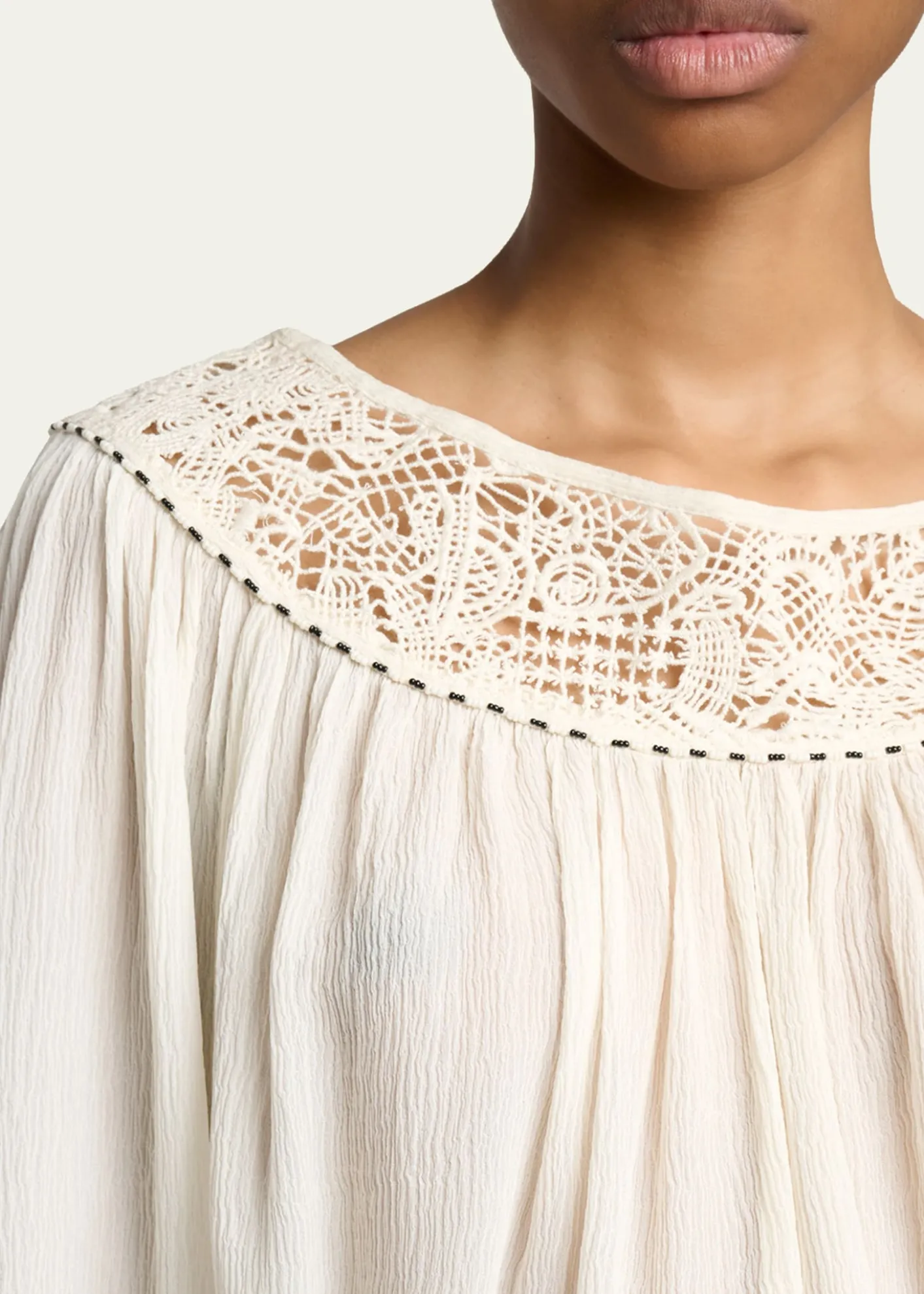 Isabel MarantNelida Guipure Lace-Trim Silk Gauze Drawstring Blouse