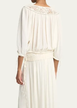 Isabel MarantNelida Guipure Lace-Trim Silk Gauze Drawstring Blouse