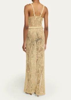 Isabel MarantOrnella Lace-Up Crochet Knit Maxi Dress