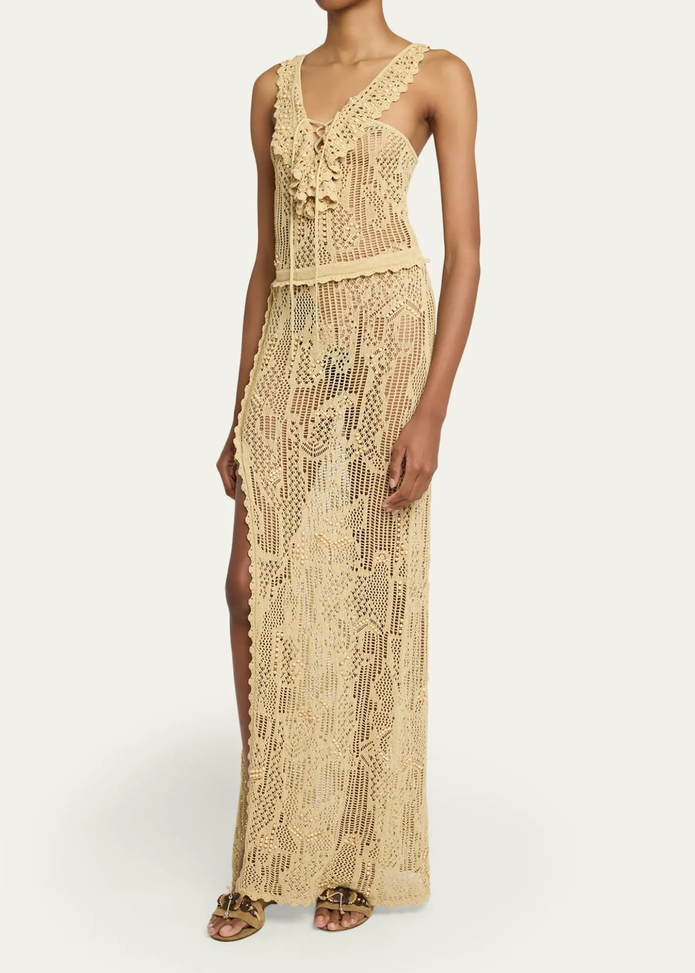 Isabel MarantOrnella Lace-Up Crochet Knit Maxi Dress