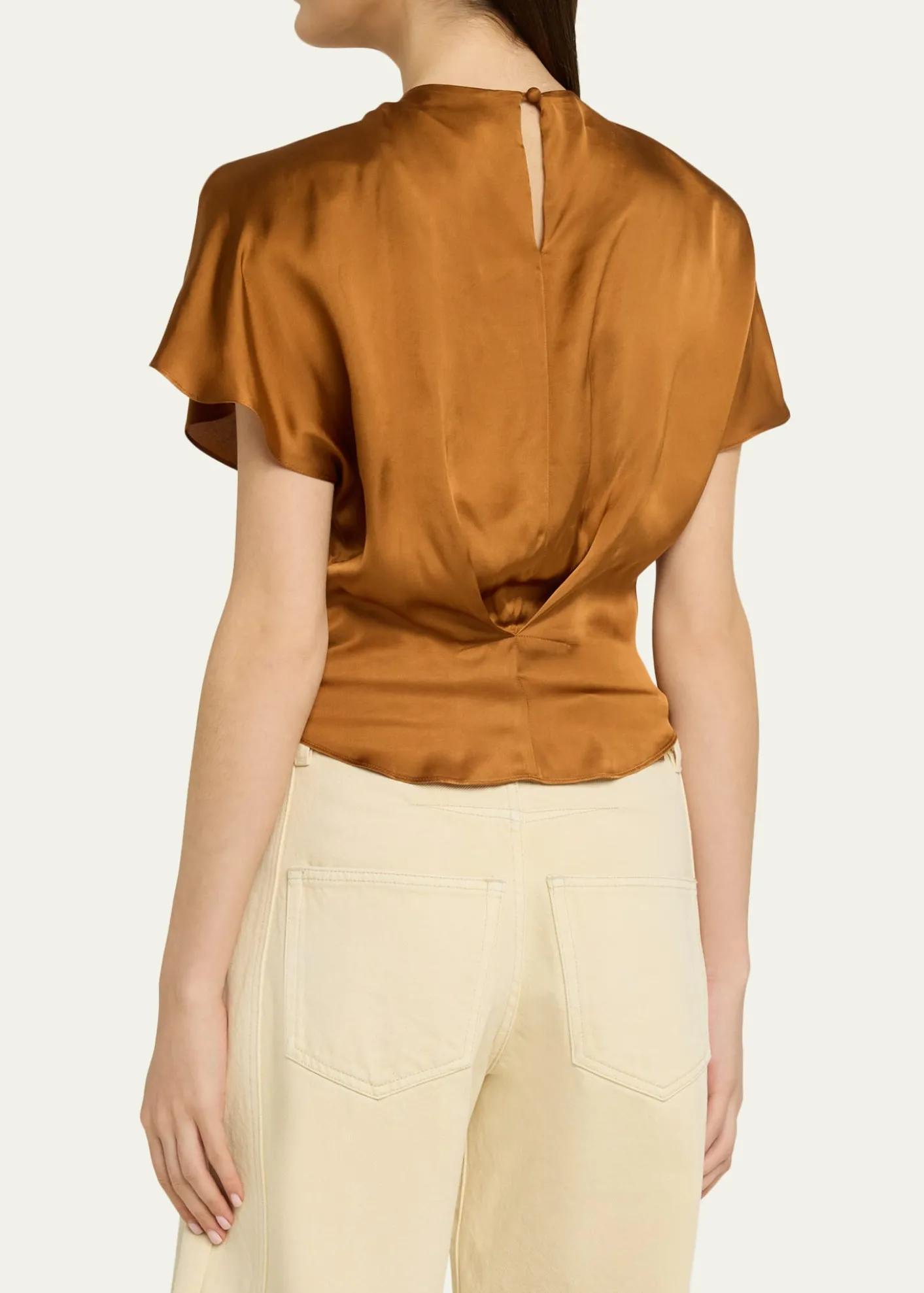 Isabel MarantSakine Pleated Short-Sleeve Satin Top