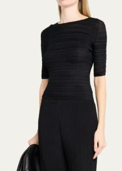 Issey MiyakeJiggly Pleated Plisse Elbow-Sleeve Top