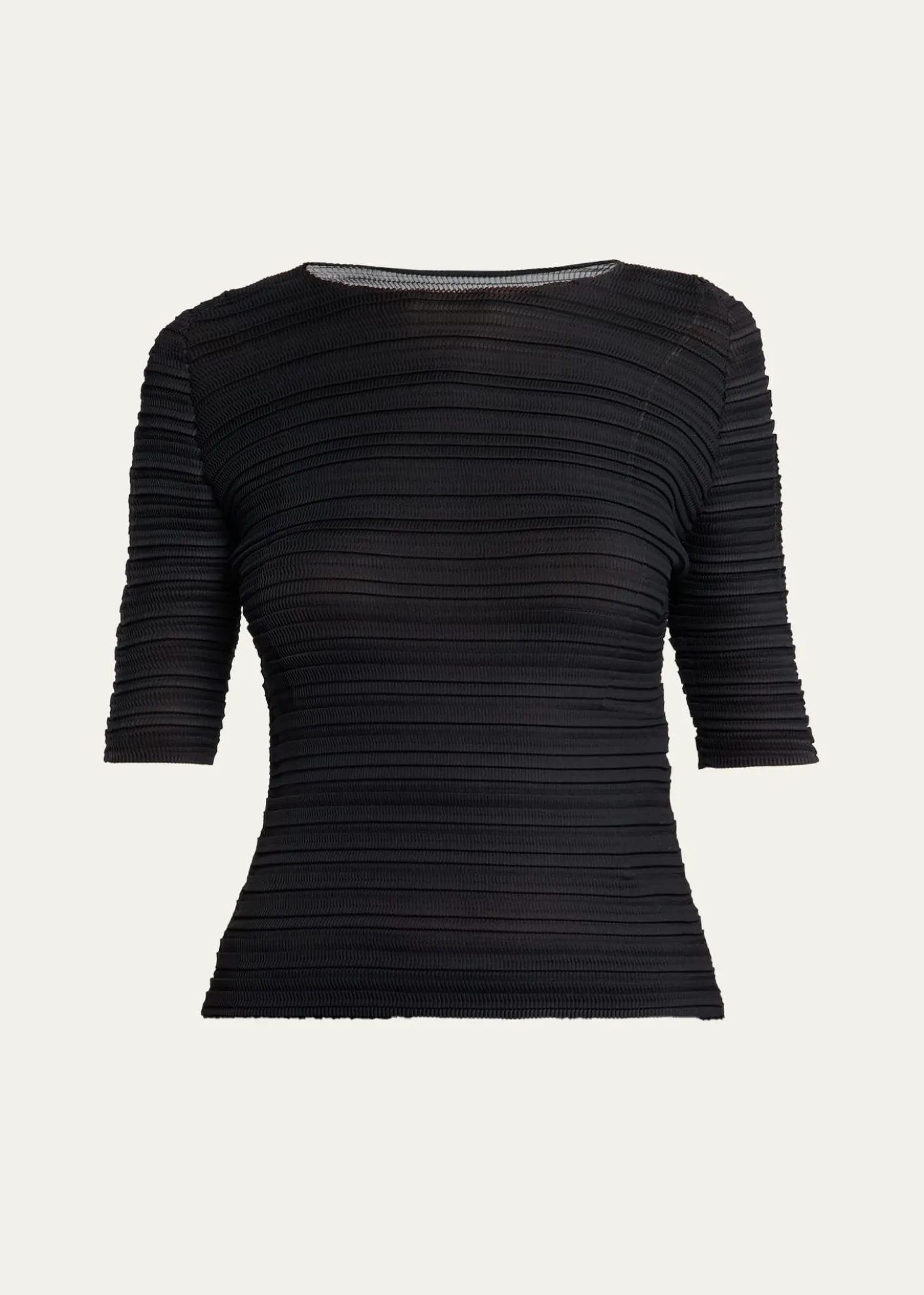 Issey MiyakeJiggly Pleated Plisse Elbow-Sleeve Top