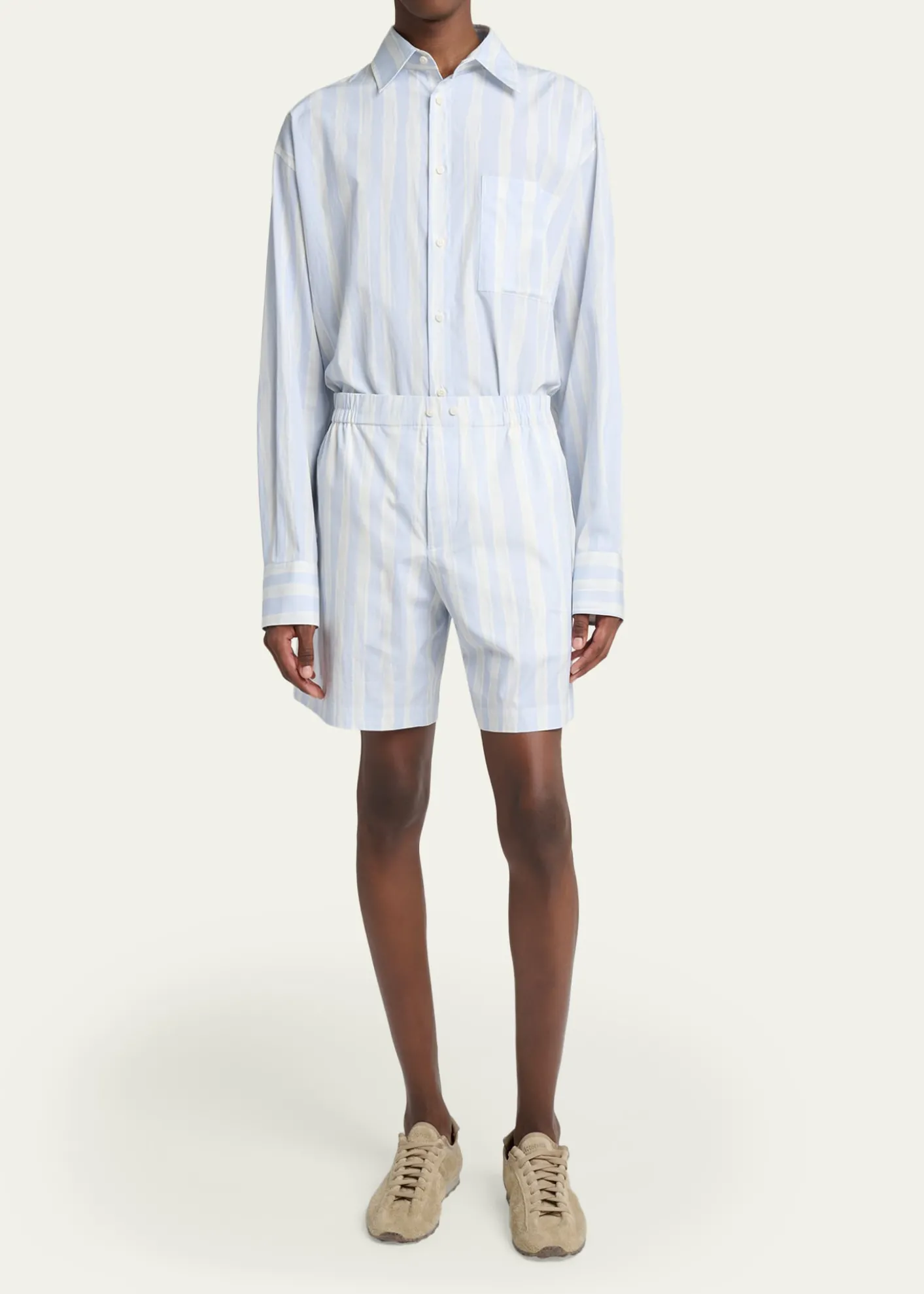 JacquemusMen's Cotton Stripe Relaxed Flat-Front Shorts