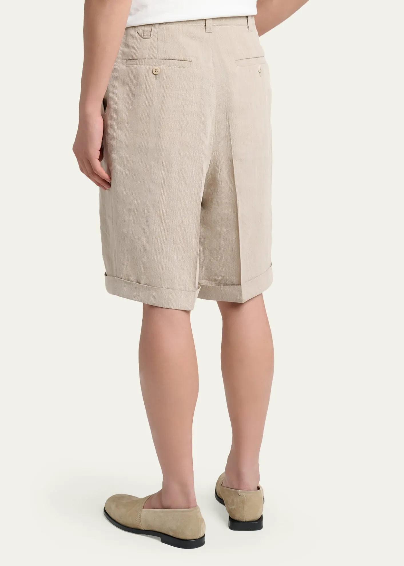 JacquemusMen's Herringbone Linen-Blend Pleated Shorts