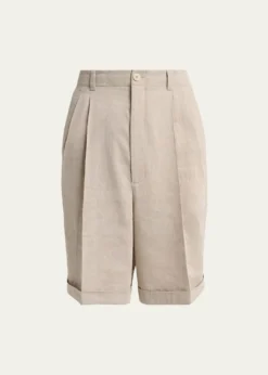 JacquemusMen's Herringbone Linen-Blend Pleated Shorts