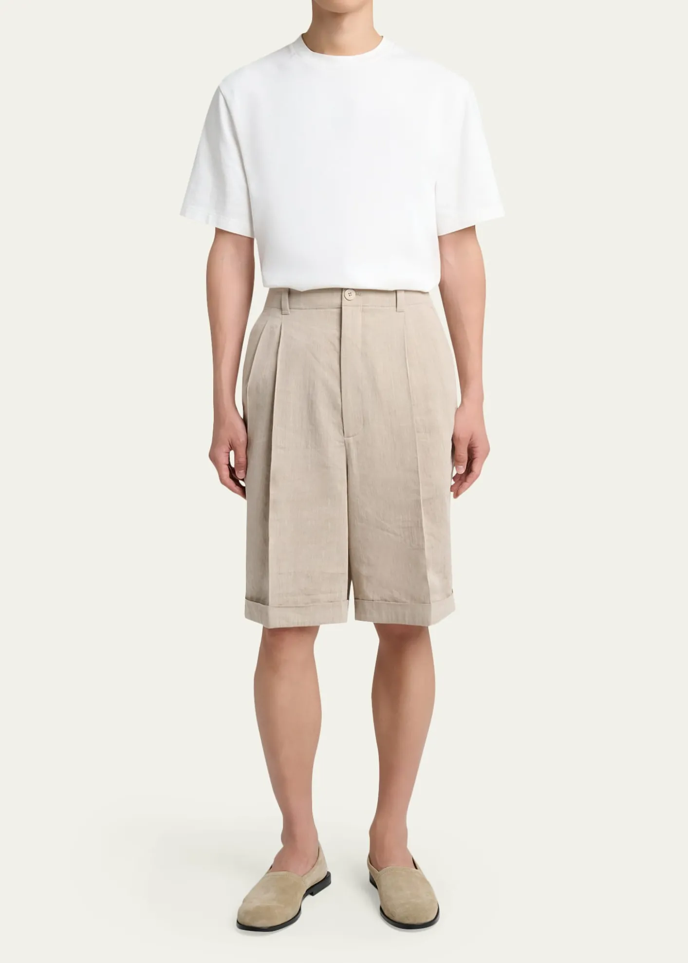 JacquemusMen's Herringbone Linen-Blend Pleated Shorts