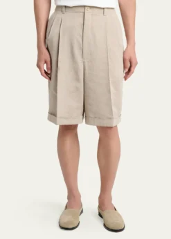 JacquemusMen's Herringbone Linen-Blend Pleated Shorts