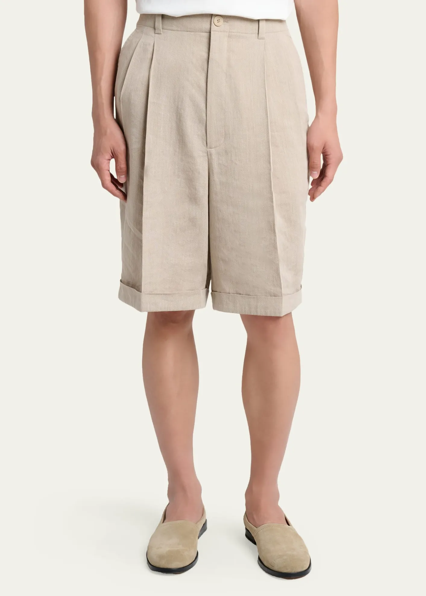 JacquemusMen's Herringbone Linen-Blend Pleated Shorts