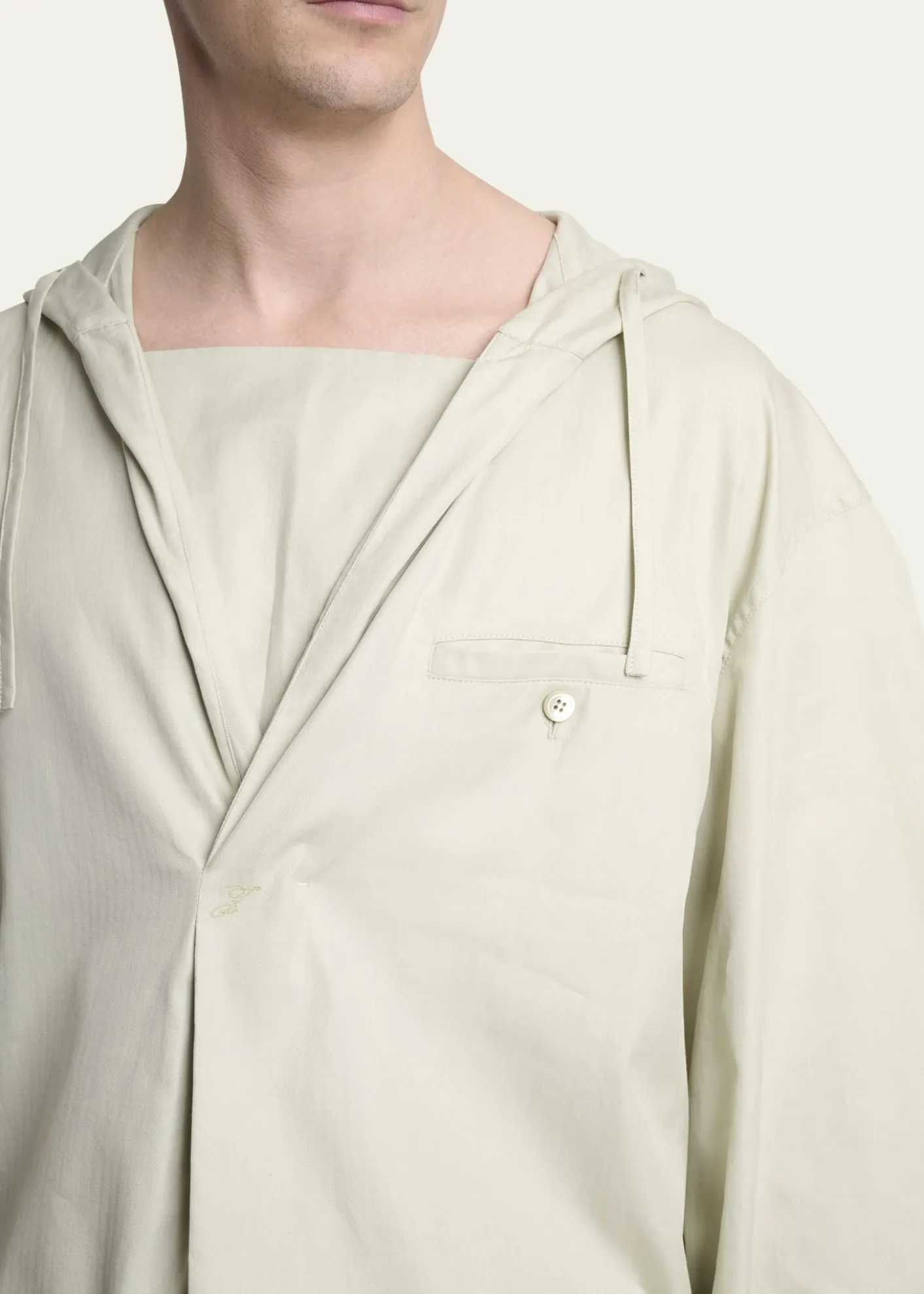JacquemusMen's La Blouse Cotton Herringbone Hooded Shirt