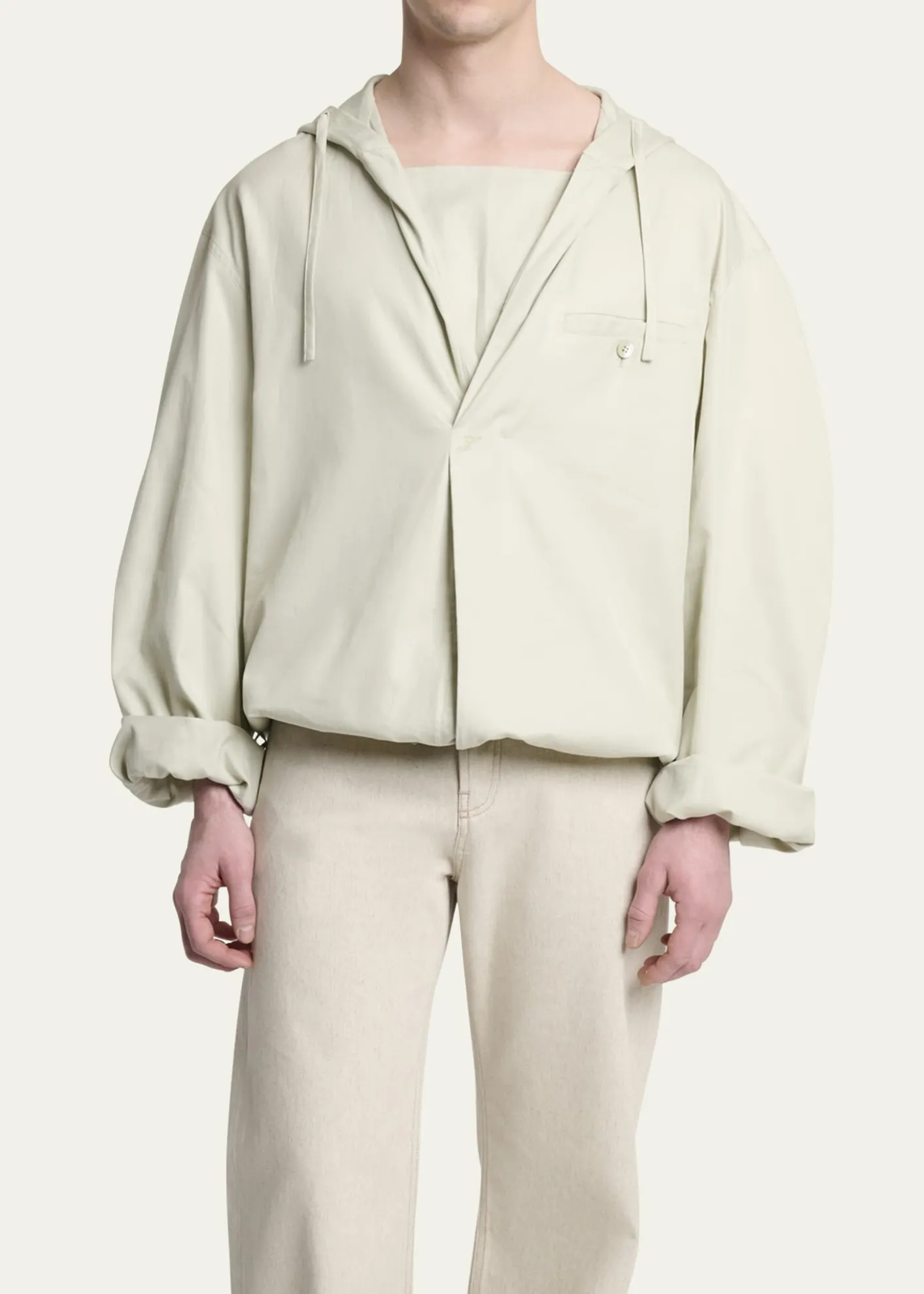 JacquemusMen's La Blouse Cotton Herringbone Hooded Shirt