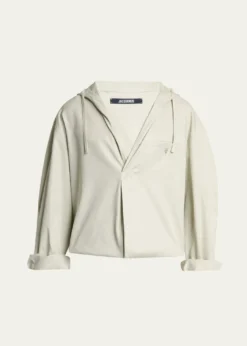 JacquemusMen's La Blouse Cotton Herringbone Hooded Shirt