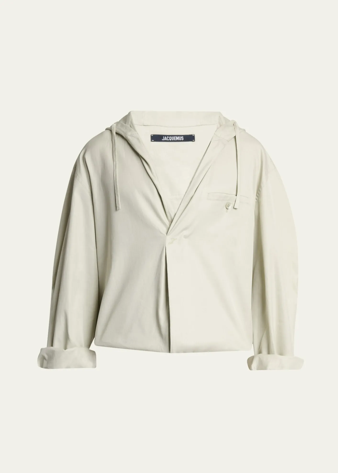 JacquemusMen's La Blouse Cotton Herringbone Hooded Shirt