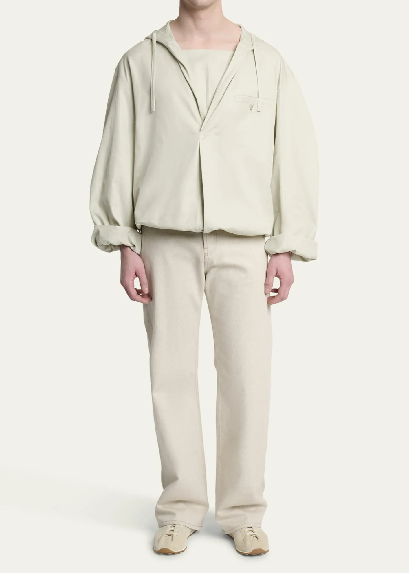 JacquemusMen's La Blouse Cotton Herringbone Hooded Shirt
