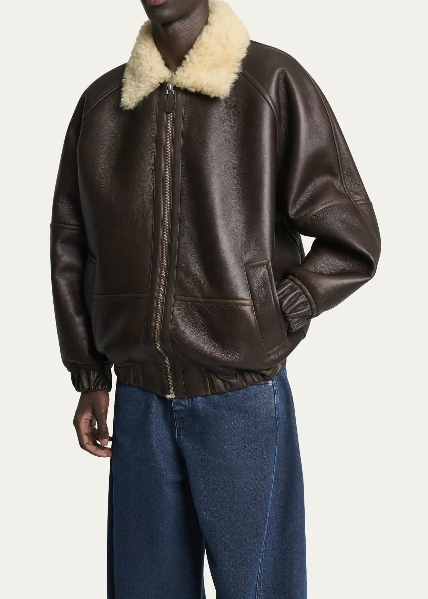 JacquemusMen's Leather and Shearling Bomber Jacket