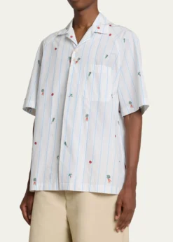 JacquemusMen's Vegetable Stripe Cotton Short-Sleeve Shirt