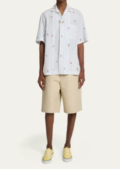 JacquemusMen's Vegetable Stripe Cotton Short-Sleeve Shirt