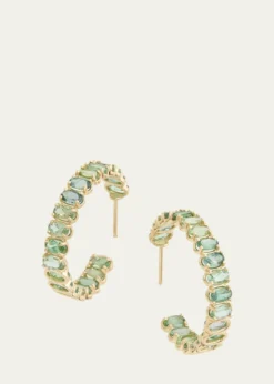 Jamie Wolf18K Yellow Gold Hoop Earrings with Oval-Shaped Green Tourmaline