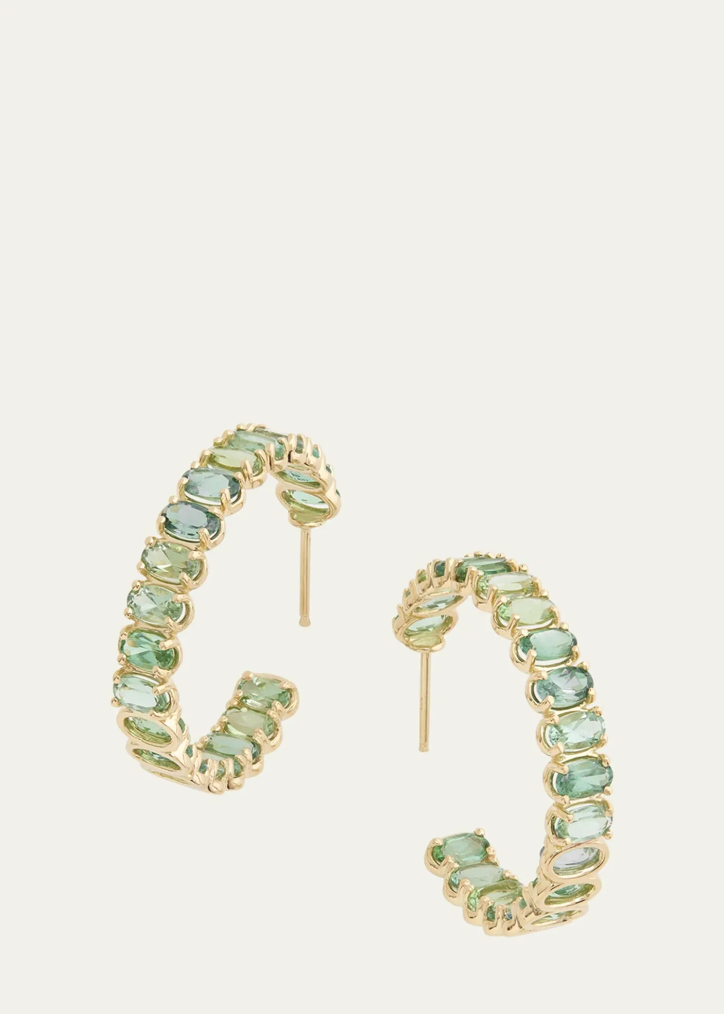 Jamie Wolf18K Yellow Gold Hoop Earrings with Oval-Shaped Green Tourmaline