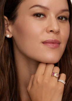 Jamie Wolf18K Yellow Gold Emerald and Cushion Cut Pink Tourmaline Ring with Double Band