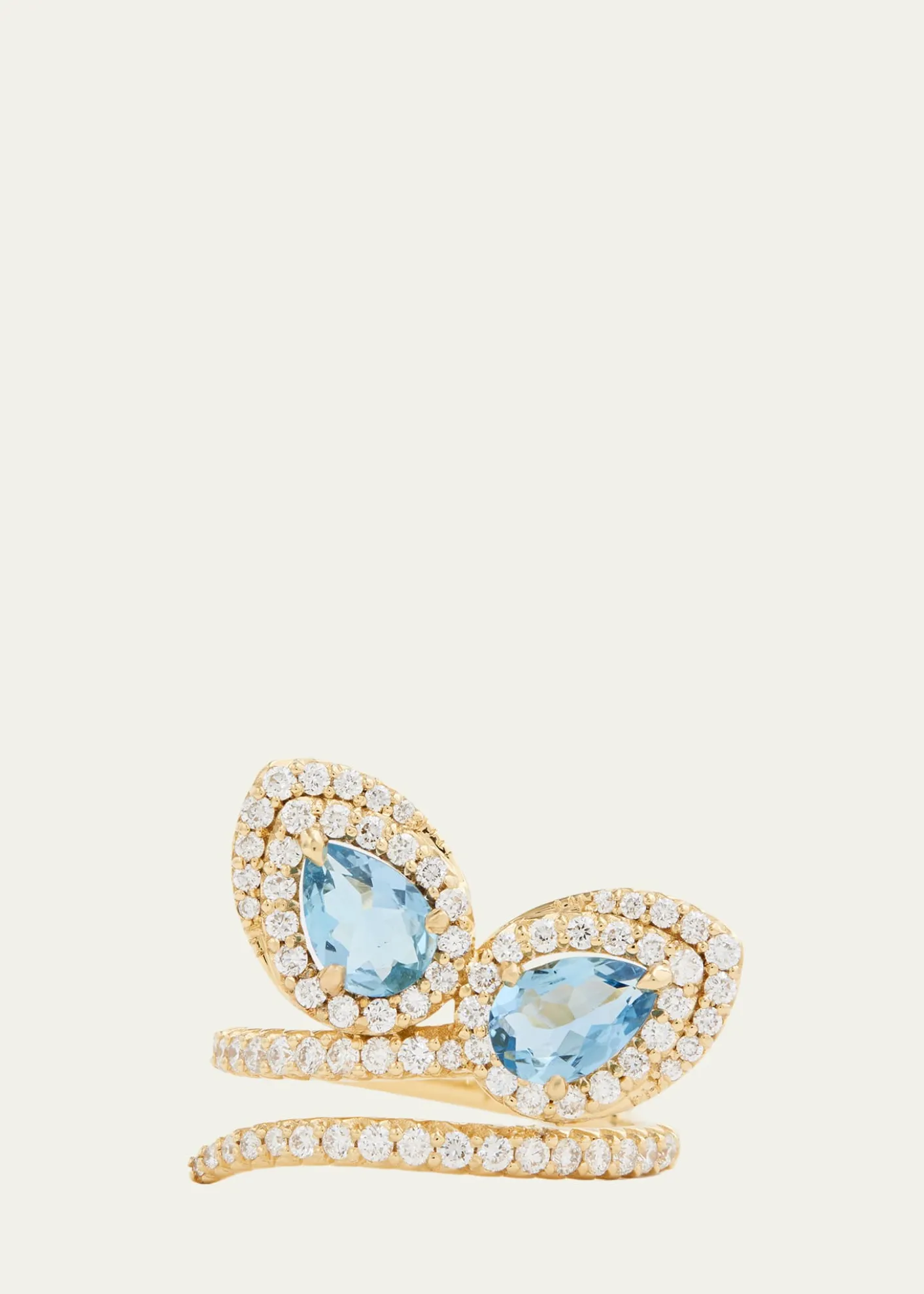 Jamie Wolf18K Yellow Gold Script Petal Ring with Aquamarine and Diamonds