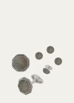 Jan LeslieBeaded Octagonal Mother-of-Pearl Cuff Links Studs Set