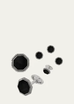 Jan LeslieBeaded Octagonal Onyx Cufflinks Studs Set