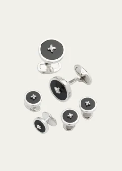 Jan LeslieClassic Button Onyx Cufflinks Studs Set