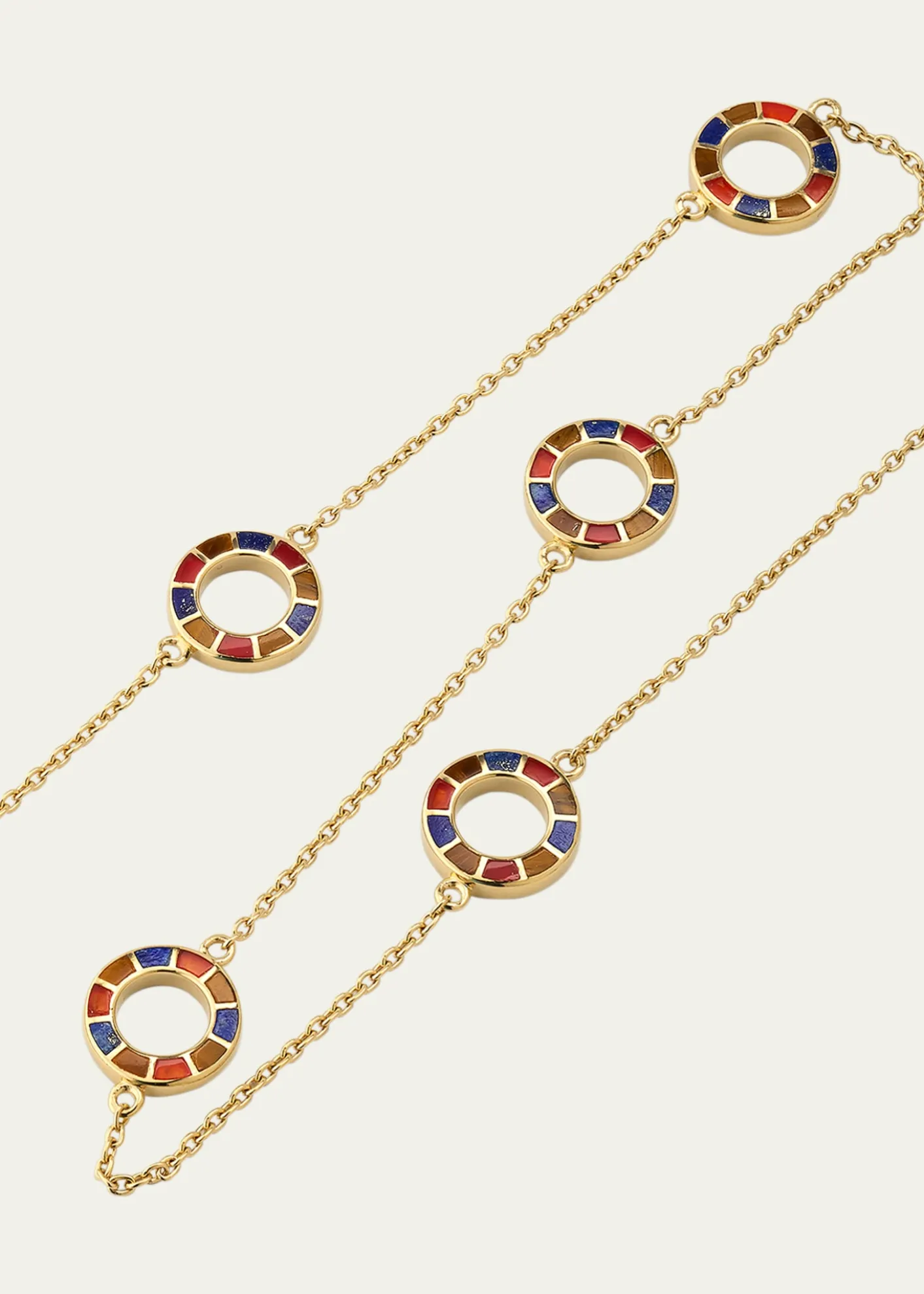 Jan Leslie Lapis, Tigers Eye, and Carnelian Dash Five Circle Station Necklace