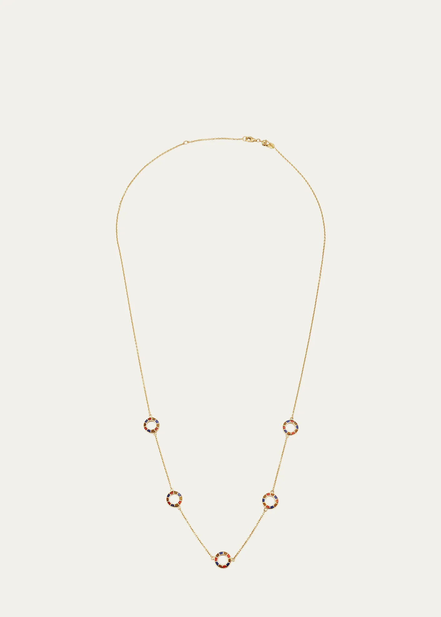 Jan Leslie Lapis, Tigers Eye, and Carnelian Dash Five Circle Station Necklace